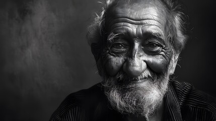 Classic monochrome portrait of an old man smiling.