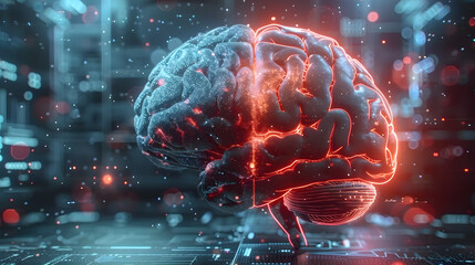 UXUI development concept, Graphic of a futuristic brain with user experience design and user interface design separated - Powered by Adobe