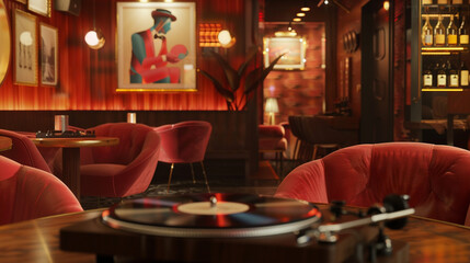 A jazz-inspired lounge, velvet armchairs, and a single turntable spinning Miles Davis records.