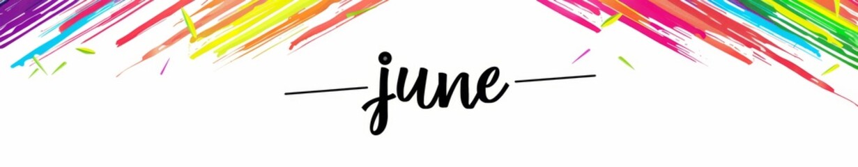 logo, rainbow colored cursive text "june", white background, simple design, simple lines and shapes, minimalistic Generative AI