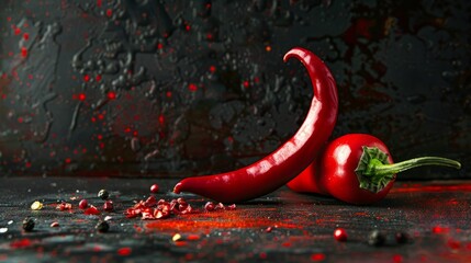 Fresh and Spicy: Red Chilli Pepper Against a Black Background