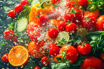 Burst of freshness: fruits and vegetables splash