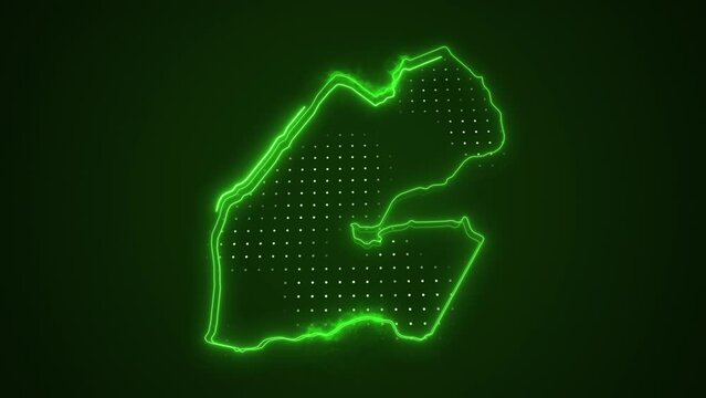 3D Moving Neon Green Djibouti Map Borders Outline Loop Background