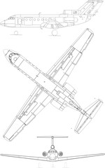 Yakovlev Yak-40 3-view svg vector file.svg