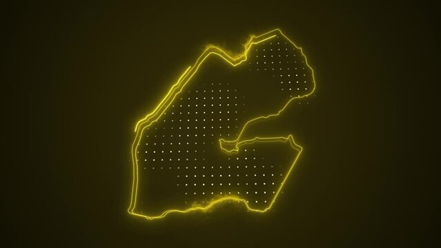 3D Moving Neon Yellow Djibouti Map Borders Outline Loop Background