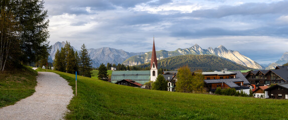 Panoramic view of scenic landscape of Seefeld town in Tyrol, Austria .