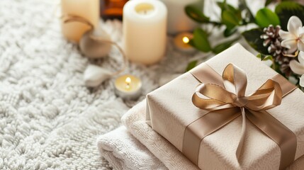 Fototapeta na wymiar Luxury Spa: A beautifully arranged spa accompanied by spa essentials like candles and aromatherapy oils