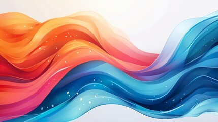 Beautiful abstract background wallpaper with smooth textile material red orange and blue waves shapes.