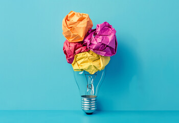 Colorful crumpled paper forming lightbulb idea
