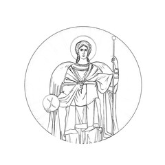 Archangel Gabriel. Religious coloring page in Byzantine style on white background