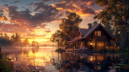 Fototapeta premium Reflection of the house in the lake