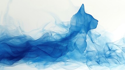  A blue ink painting of a cat on a white background, featuring a black cat on the left side