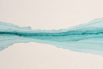 Ink watercolor hand drawn smoke flow line wave blot mountain landscape wet grain paper texture...