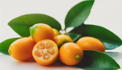 kumquat fruit with leaf isolated on white background