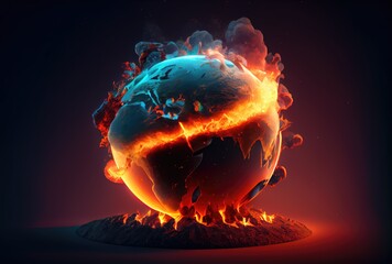 Burning earth with lava on dark background. Global warming and Environment conservation concept. Generative AI - obrazy, fototapety, plakaty