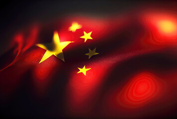 China flag with shiny bokeh light background. China flag in the dark with illumination light. National day concept. Generative AI - Powered by Adobe