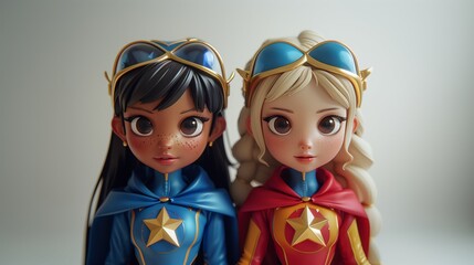 2 superhero girls 3D render. Generative AI