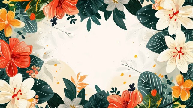 A vibrant floral frame with a tropical feel
