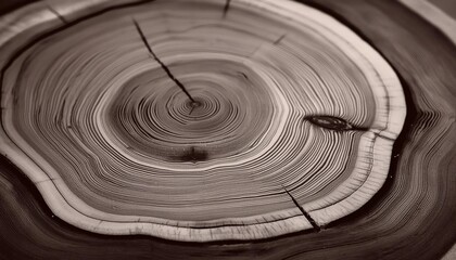 Fototapeta na wymiar sepia tones cut wood texture detailed black and white texture of a felled tree trunk or stump rough organic tree rings with close up of end grain