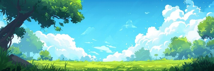 Cartoon Game Background: Panoramic Clear Blue Sky