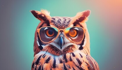 owl wearing sunglasses on a solid color background vector art digital art faceted minimal abstract