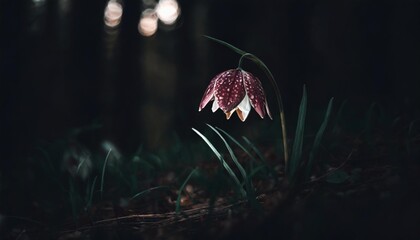 fritillaria meleagris in a dark forest