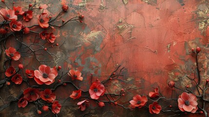 Red Flowers Painting on a Wall