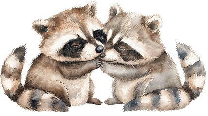   Two raccoons resting atop a white floor together