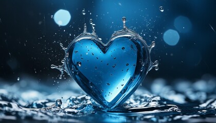 a blue heart shaped object with water splashing on it generative ai