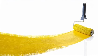 roller paint tool with long yellow paint track stroke isolated on white