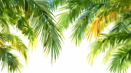 Fototapeta premium A watercolor painting of a tropical palm tree with yellow leaves, AI