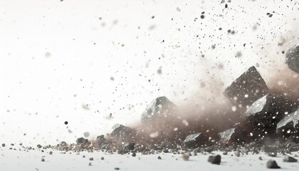 ai illustration of rocks dust and debris falling on white background banner