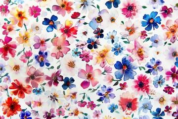A watercolor painting of a field of flowers with a variety of colors. The painting is full of life and energy, and it conveys a sense of joy and happiness