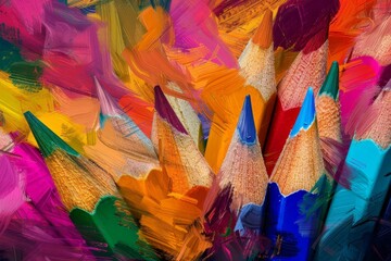 vibrant array of colorful pencils capturing creativity and artistic expression digital painting