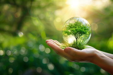 Person Holding Glass Ball With Tree Inside