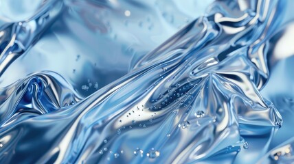abstract blue hologram background with bright silver splashes, acid design close-up, dreamy symbolism, flowing fabrics, liquid, reflections of sparkling water, smooth curves