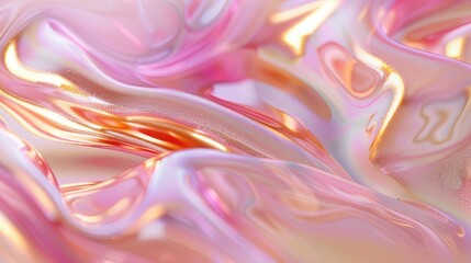 Obraz premium abstract light pink background with bright gold highlights, acidic design, hologram, close-up, flowing fabrics, liquid, sparkling water reflections, fine lines, smooth curves