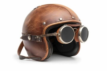 vintage motorcycle helmet with stylish glasses classic retro design isolated on white background product photo