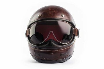 vintage motorcycle helmet with stylish glasses classic retro design isolated on white background product photo