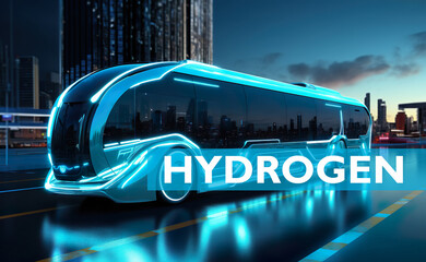 Hydrogen Fuel Cell Bus, Futuro Urban Transport, Hydrogen Energy Concept.