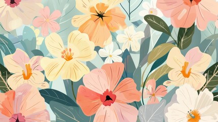 Colorful floral illustration with a mix of blooms and leaves