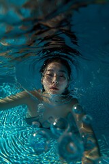 A woman swimming in a pool of water