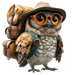 A 3D animated cartoon render of a helpful owl guiding a lost traveler back to camp.
