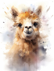 Naklejka premium Head Llama Watercolor illustration, white background