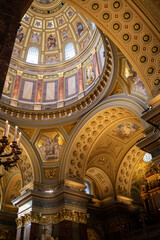 Beautiful dome interior of a golden Cathedral church in Budapest