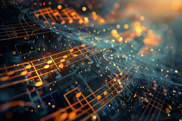 Blue and Yellow Background With Lines and Dots