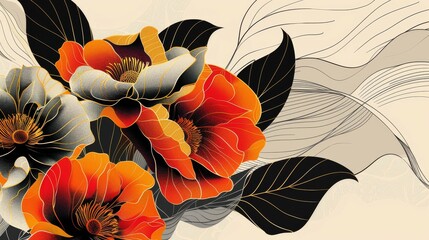 Abstract floral art with vibrant poppies on a subtle backdrop