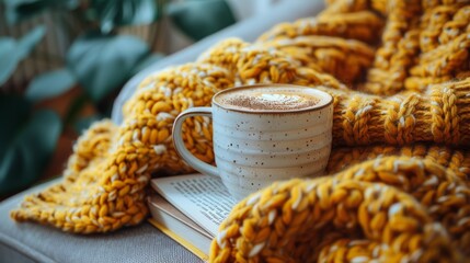 A Cup of Coffee and a Book on a Couch