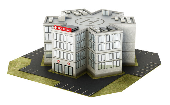 Generic hospital building isolated on transparent background. 3D illustration