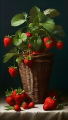 Stillleben von Erdbeeren. Hintergrund für das Design 1. - obrazy, fototapety, plakaty